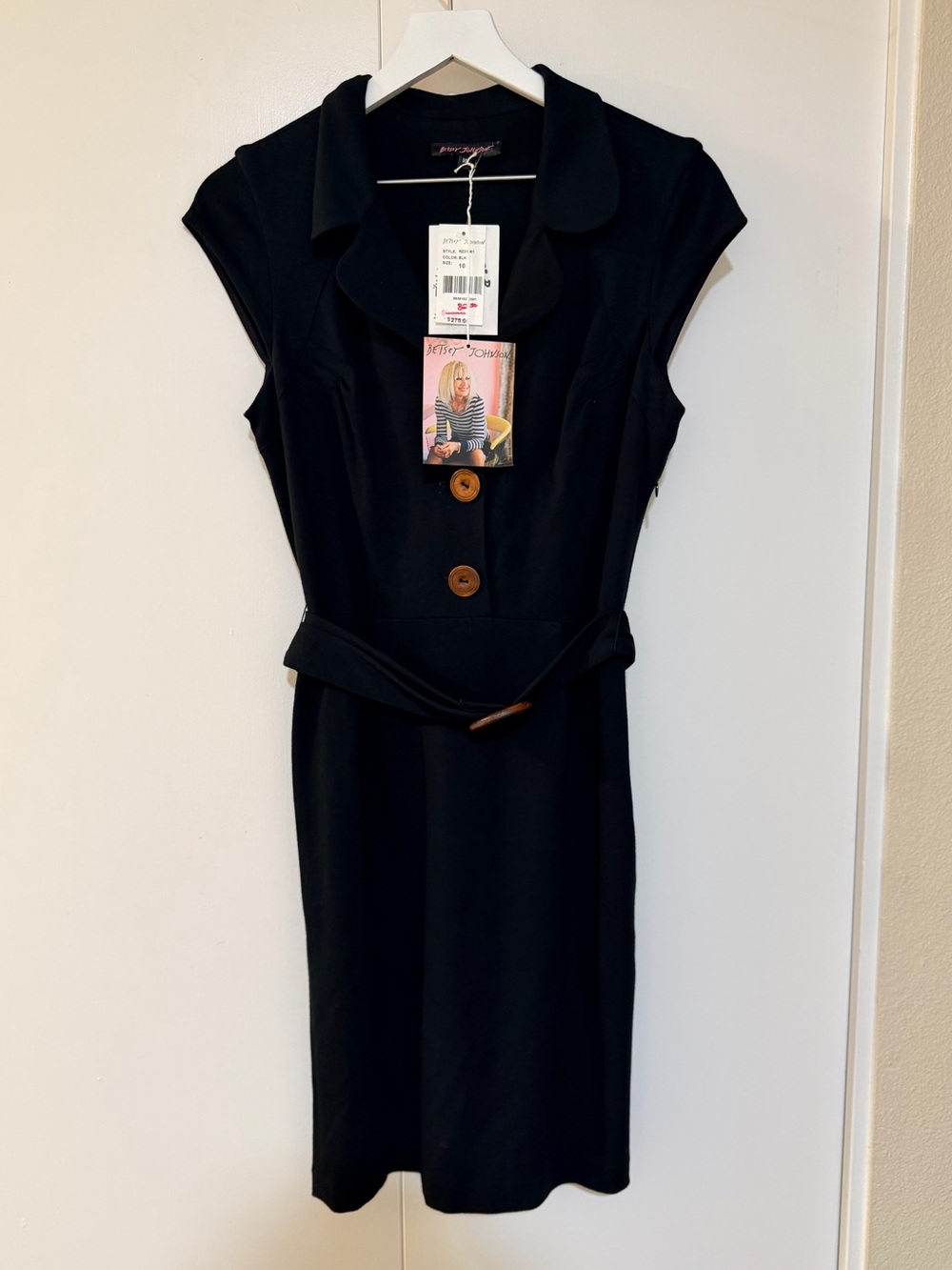 Vintage 90s NWT Betsey Johnson black belted dress 10